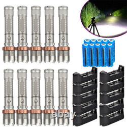 10 Pack 1200000LM Zoomable Police Tactical Torch Lamp LED Flashlight+Batt+Char