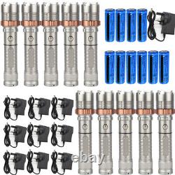 10 Pack 1200000LM Zoomable Police Tactical Torch Lamp LED Flashlight+Batt+Char