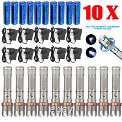 10 Pack 1200000LM Zoomable Police Tactical Torch Lamp LED Flashlight+Batt+Char