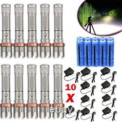 10PCS 990000LM 5 Modes LED Flashlight Rechargeable Torch Zoomable Camping Lamp