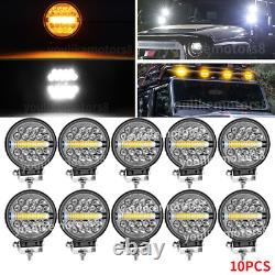 10pcs 4inch LED Work Light Bar Cube Side White & Amber Strobe Flashing Fog