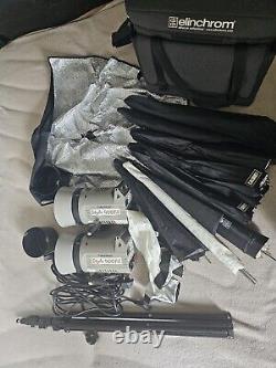 2 Elinchrom Studio Flash Heads Strobe Lights Style 400BX 2 stands Bags Lighting