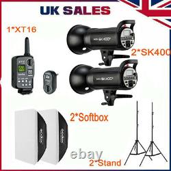 2PCS Godox SK400II 800w Studio Flash Strobe Light+XT-16 Trigger+Softbox Stand UK