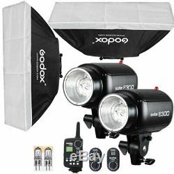 2Pcs Godox E300 2x300W Studio Strobe Flash Light + Trigger + Softbox Kit