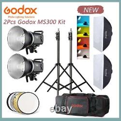 2Pcs Godox MS300 600W Strobe Light Compact Studio Bowens Mount Flash Kit