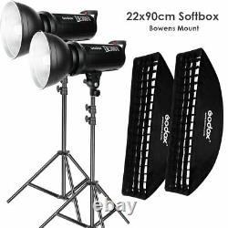 2x GODOX DE300II 300Ws Studio Strobe Flash Light Lamp + 22x90cm Grid Softbox