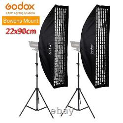 2x Godox 22x90cm Bowens Mount Grid Softbox + Light Stand For Studio Strobe Flash