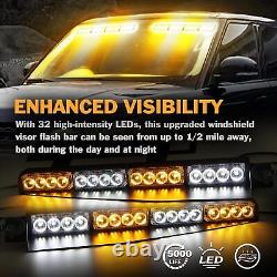 32 LED Car Truck Visor Light Bar Windshield Dash Emergency Strobe Lights 12V 24V