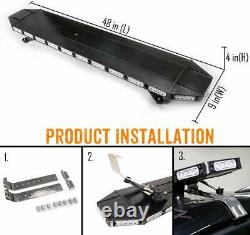 48 Roof Top Emergency Light Bar Warning Amber White LED Tow Truck Vehicle Black