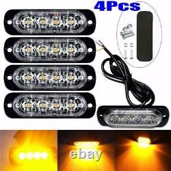 4x 4 LED Amber Recovery Strobe Flashing Grille Light Lightbar Truck Beacon Lamp