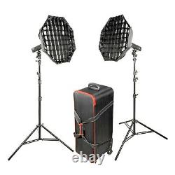 Battery Powered Flash Strobe Lighting Portable Twin Kit with Roller Case 200Ws