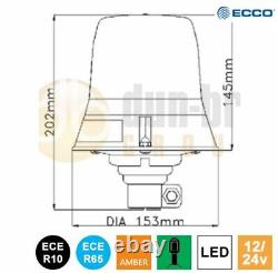 ECCO 400 12V/24V DIN Pole Spigot R65 LED Amber Flashing Strobe Recovery Beacon