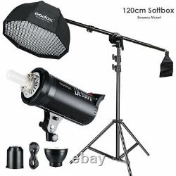 GODOX DE300II 300Ws Studio Strobe Flash Light Lamp + 120cm Softbox + Boom Arm
