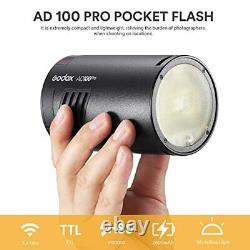 Godox AD100Pro Outdoor Flash, 2.4G TTL Speedlite 100Ws Pocket Flash Strobe 1/800