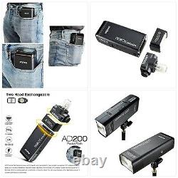 Godox AD200 200Ws 2.4G TTL Pocket Flash Strobe 1/8000s HSS Flash Bare Bulb/Speed