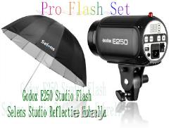 Godox E250 Studio LED Headlight Flash Strobe Photo Video+Reflective Umbrella Set