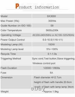 Godox SK300II 2.4G Wireless X System Studio Light Strobe Flash Head 5600K 300WS