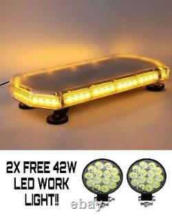 LED Amber Flashing Beacon Recovery Warning Strobe Light Bar 12V + 2X Work Light