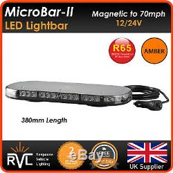 MicroBar 380mm Magnetic Amber LED Light Bar 12/24v Flashing Beacon Strobe R65