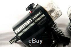 Norman LH2400/P2000D strobe kit, 4 flash/lamp heads, power pack, optical slave