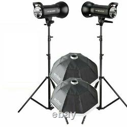 PAIR OF GODOX SK400ii STUDIO FLASH STROBES LIGHTS WITH STANDS AND SOFTBOXES