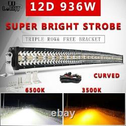 Tri-Row 50'' Offroad LED Light Bar Curved amber White 12v 24v Flash Strobe 52'