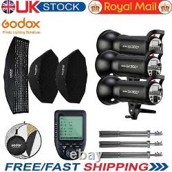 UK 3 Godox SK300II 300WS 2.4G Wireless X System Flash Light Strobe Wedding Kit