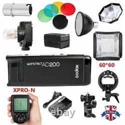 UK Godox 2.4 TTL HSS AD200 Flash+AD-S11+AD-S7+6060CM Softbox+Xpro-n for Nikon