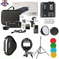 UK Godox 2.4 TTL HSS AD200 Flash+X2T-N Trigger+6060Softbox+2m Light Stand Kit