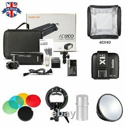 UK Godox 2.4 TTL HSS Two Heads AD200 Flash+X1T-N+40x40 Softbox Kit For Nikon