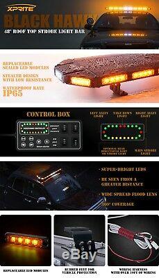 Xprite 48 Black Hawk Amber LED Security Warning Roof Top Strobe Light Bar