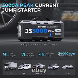 2024 TOPDON JS3000 Démarreur de voiture 24000mAh Booster Power Bank Chargeur de batterie