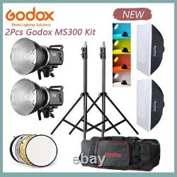 2pcs Godox Ms300 600w Strobe Light Compact Studio Bowens Mount Flash Kit