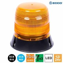 Balise d'avertissement clignotante LED R65 ECCO 400 12V/24V 3 boulons ambre pour récupération