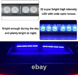Barre lumineuse à stroboscope avec avertisseur de trafic, 32 LED, 26 motifs de clignotement, lumières intérieures bleues.
