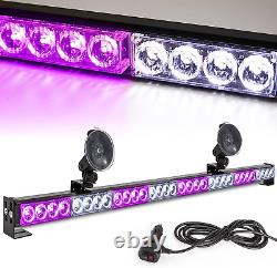Barre lumineuse d'urgence blanche/violette de 36 pouces avec 13 motifs de flash et conseiller de circulation