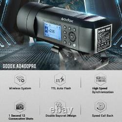 Godox AD400Pro Kit Flash sans fil 2.4G TTL HSS Lumière de flash stroboscopique pour studio et extérieur