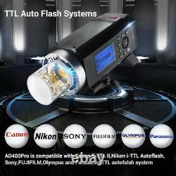 Godox AD400Pro Kit Flash sans fil 2.4G TTL HSS Lumière de flash stroboscopique pour studio et extérieur